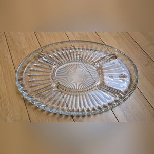 Vintage Divided Glass Appetizer Platter Serving Tray 12.75"